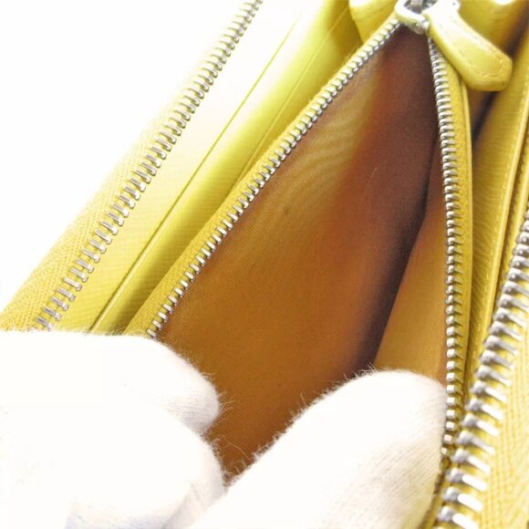 Auth PRADA Zip Around long wallet Yellow leather - Picture 7 of 8